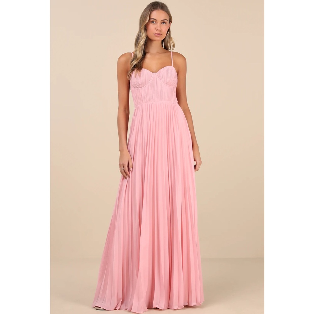 Lulus Admirable Elegance Light Pink Pleated Bustier Maxi Dress NWT Large